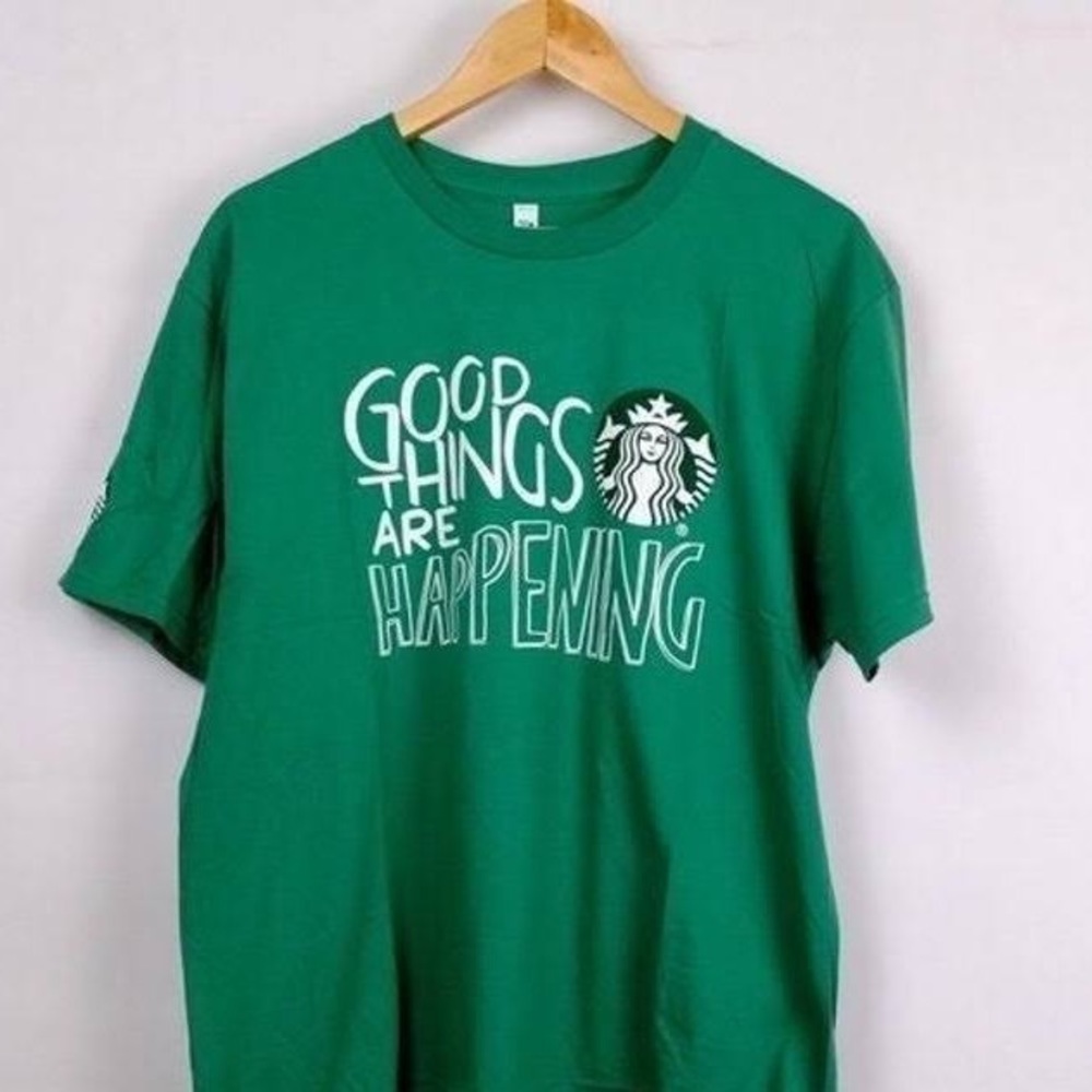 Starbucks Good Things Are Happening Graphic Green T Shirt Adult Size Small